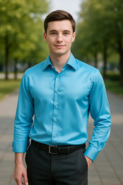 Men's Casual Work Shirts with Long Sleeves | Casual Shirts - Blue