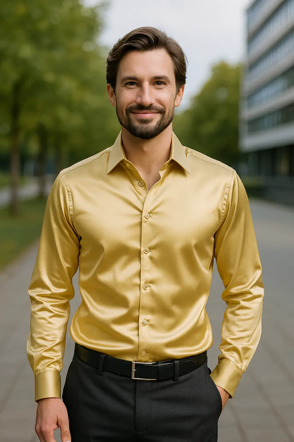 Men's Casual Work Shirts with Long Sleeves | Casual Shirts - Gold
