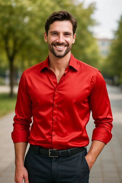 Men's Casual Work Shirts with Long Sleeves | Casual Shirts - Red