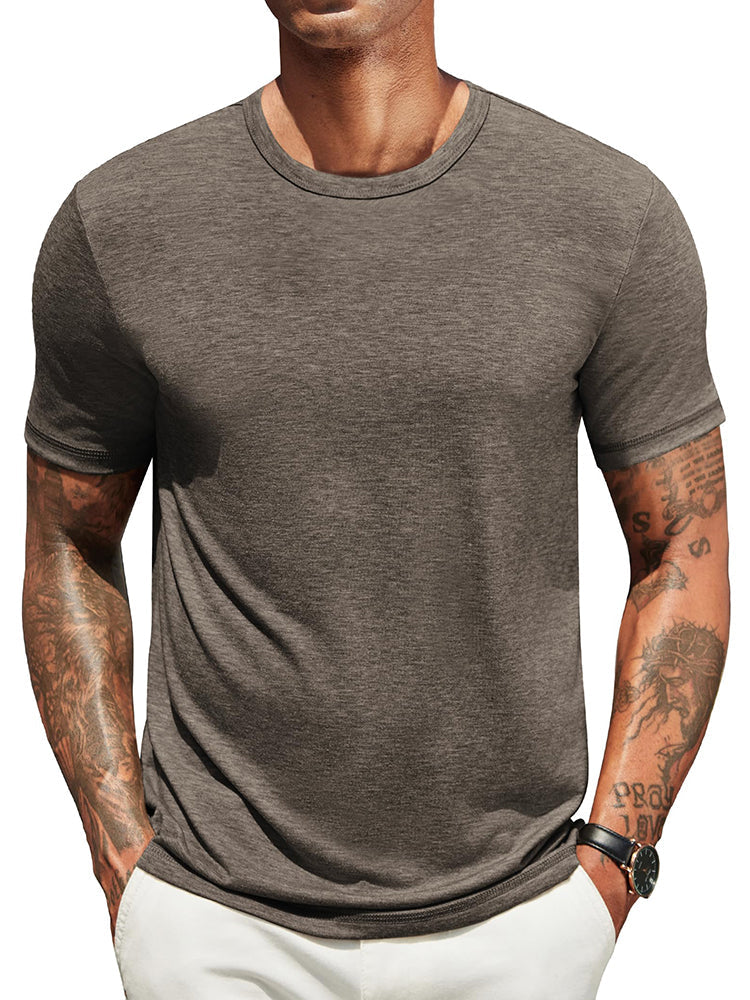 Men's Classic Crew Neck T-Shirt | Lightweight Everyday Tee - Brown