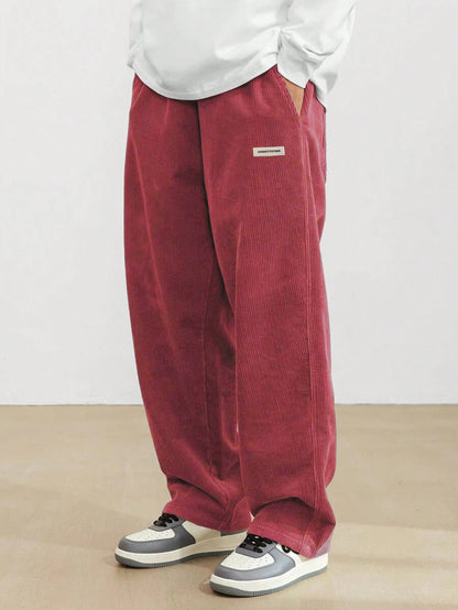 Men's Corduroy Pants | Loose-Fit Straight Leg - Red