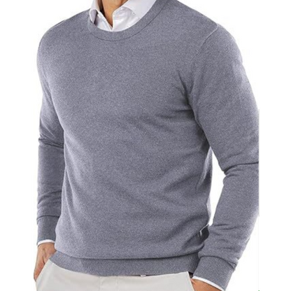Men's Crew Neck Sweater | Long Sleeve Solid Knit - Gray