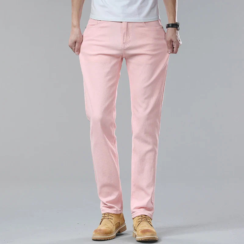 Men's Denim Jeans | Comfort Fit Zip-Button Closure - Pink