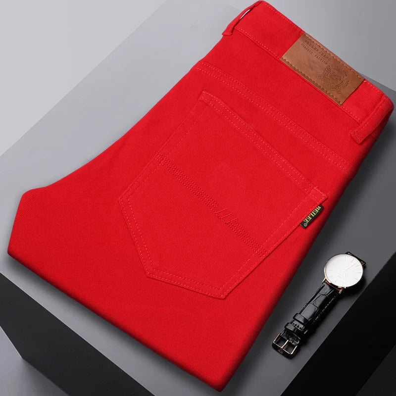 Men's Denim Jeans | Comfort Fit Zip-Button Closure - Red