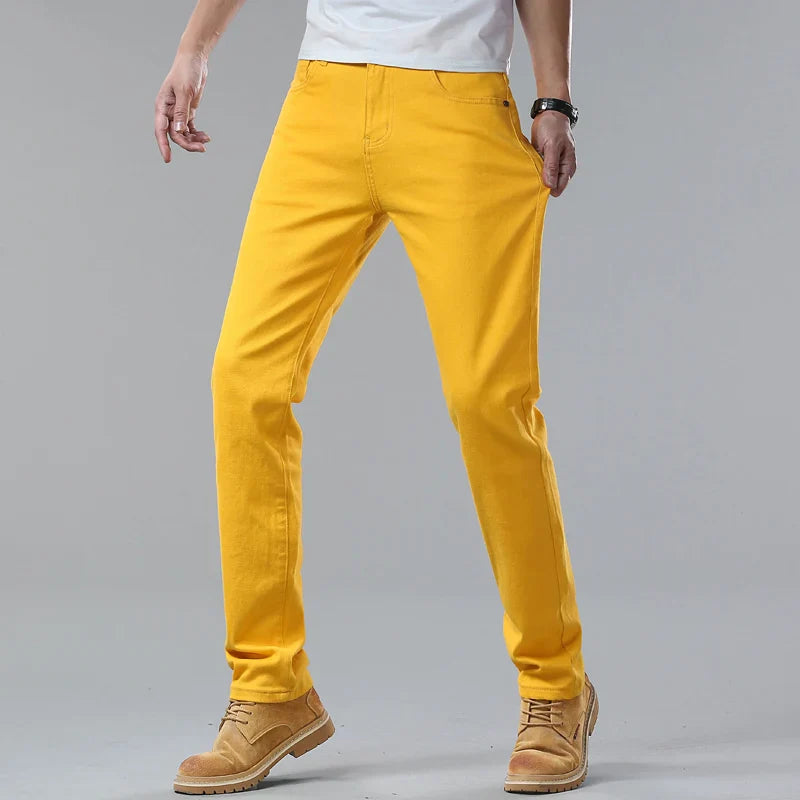 Men's Denim Jeans | Comfort Fit Zip-Button Closure - Yellow