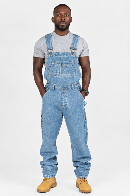 Men's Denim Overall Straight Leg | Functional Work Jumpsuit - Blue