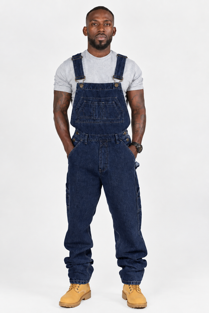 Men's Denim Overall Straight Leg | Functional Work Jumpsuit - Dark Blue