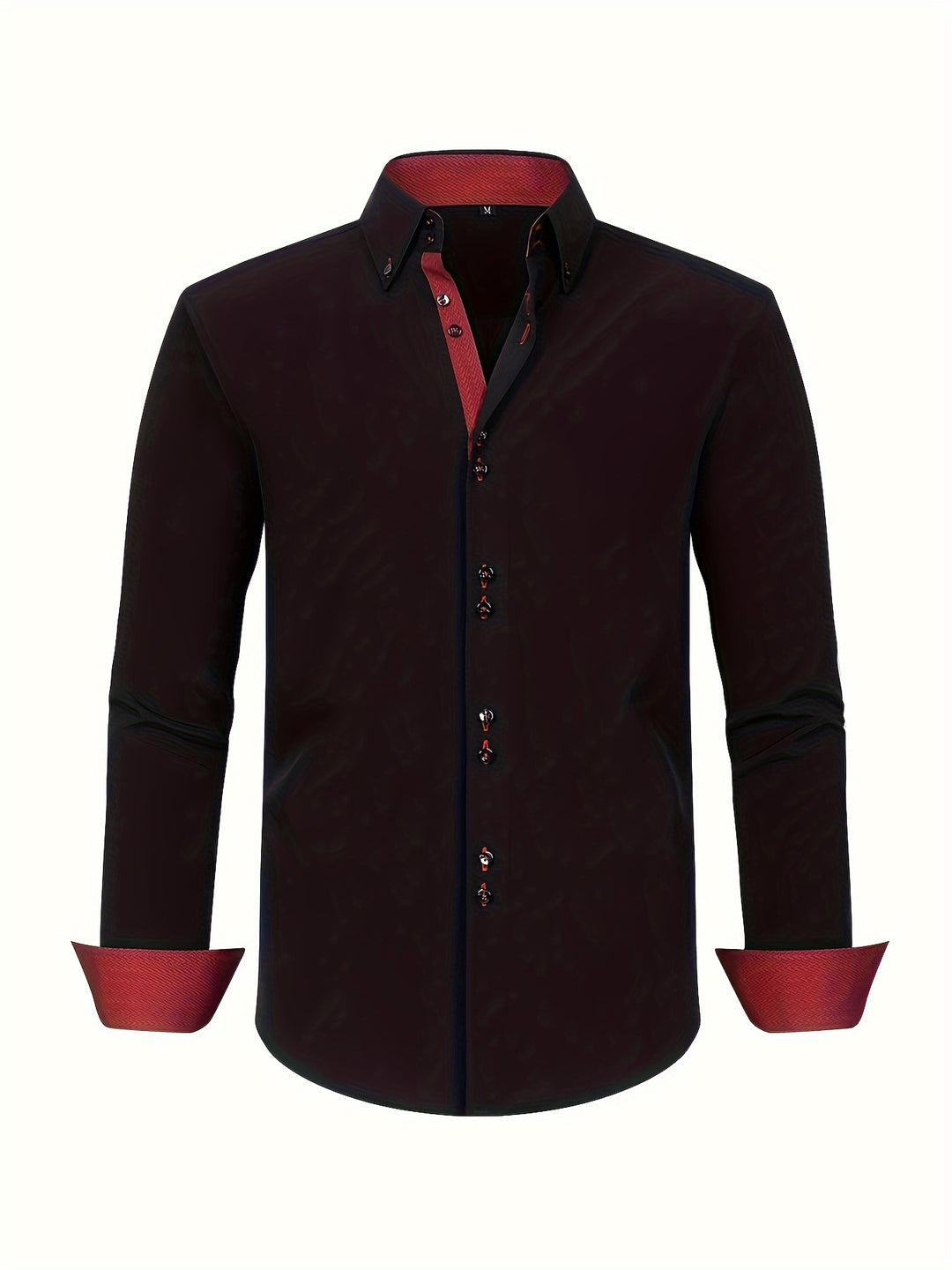 Men's Double-Breasted Dress Shirt | Contrast Cuff Button-Up - Black