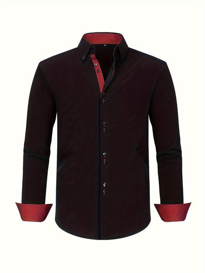 Men's Double-Breasted Dress Shirt | Contrast Cuff Button-Up - Black