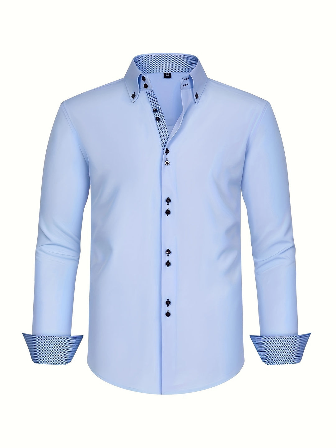Men's Double-Breasted Dress Shirt | Contrast Cuff Button-Up - Blue