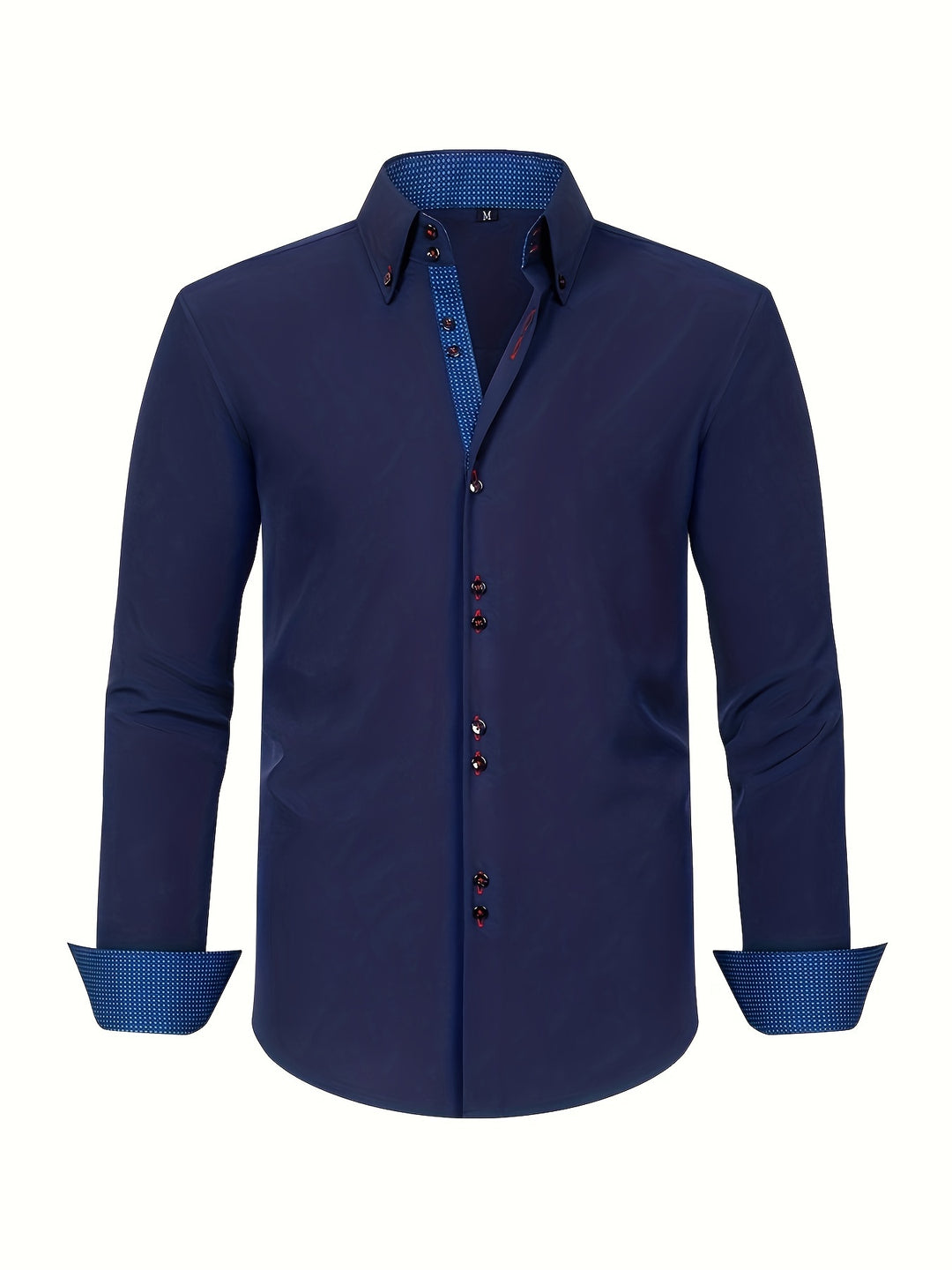 Men's Double-Breasted Dress Shirt | Contrast Cuff Button-Up - Navy Blue