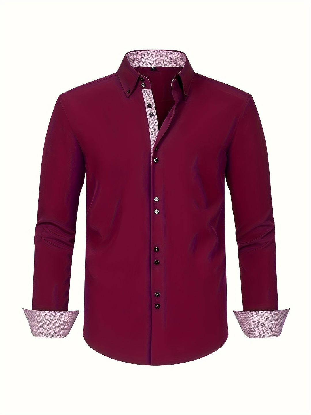 Men's Double-Breasted Dress Shirt | Contrast Cuff Button-Up - Red