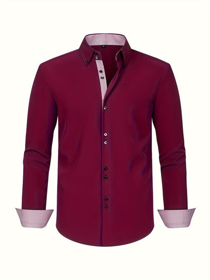 Men's Double-Breasted Dress Shirt | Contrast Cuff Button-Up - Red