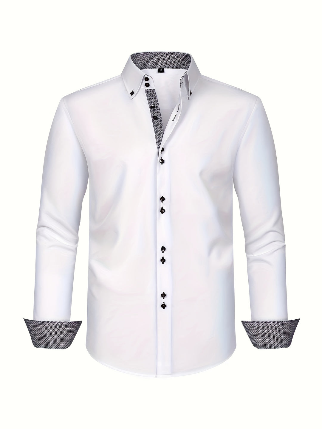 Men's Double-Breasted Dress Shirt | Contrast Cuff Button-Up - White