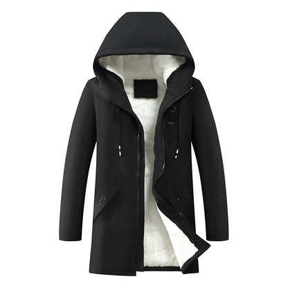 Men's Drawstring Hood Parka | Concealed Zip Jacket - Black