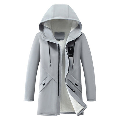 Men's Drawstring Hood Parka | Concealed Zip Jacket - Gray