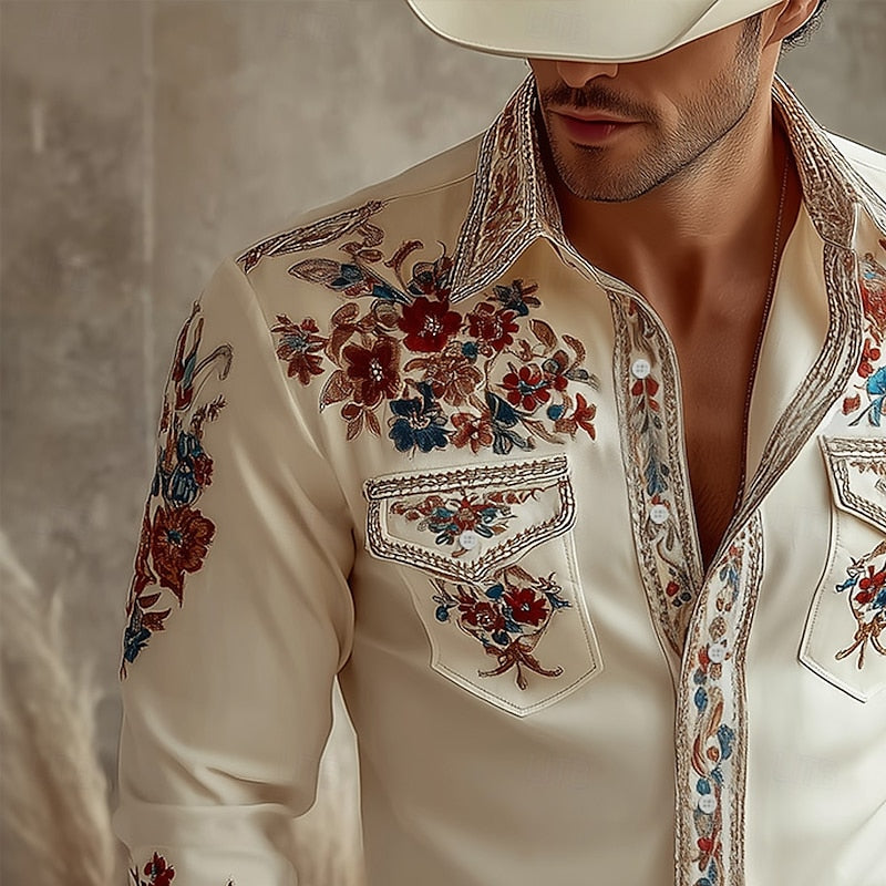 Men's Embroidered Western Shirt | Floral Button-Up