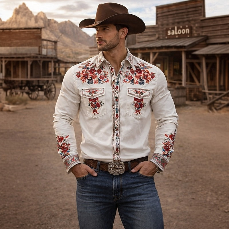 Men's Embroidered Western Shirt | Floral Button-Up
