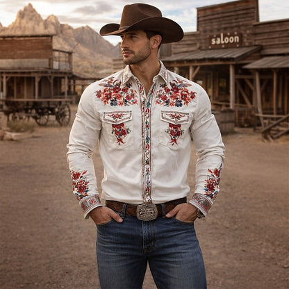 Men's Embroidered Western Shirt | Floral Button-Up