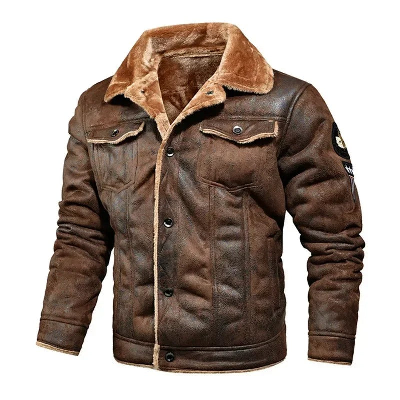 Men's Faux Fur Collar Jacket | Multi-Pocket Coat - Brown