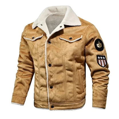 Men's Faux Fur Collar Jacket | Multi-Pocket Coat - Khaki