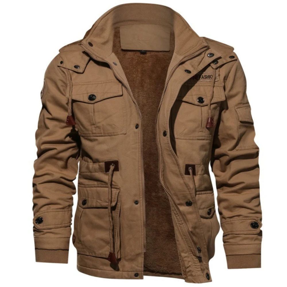 Men's Faux Fur Lined Jacket | Zip-Front Coat with Snap Closure - Brown