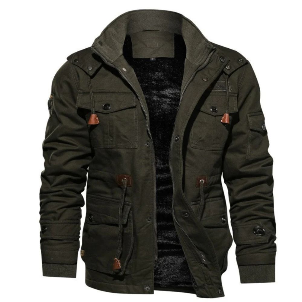 Men's Faux Fur Lined Jacket | Zip-Front Coat with Snap Closure - Green