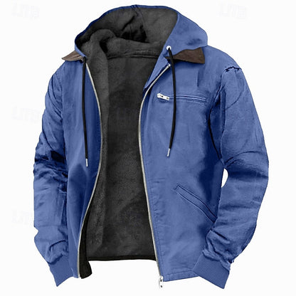 Men's Fleece Lined Hooded Jacket | Plush Fleece Jacket - Blue