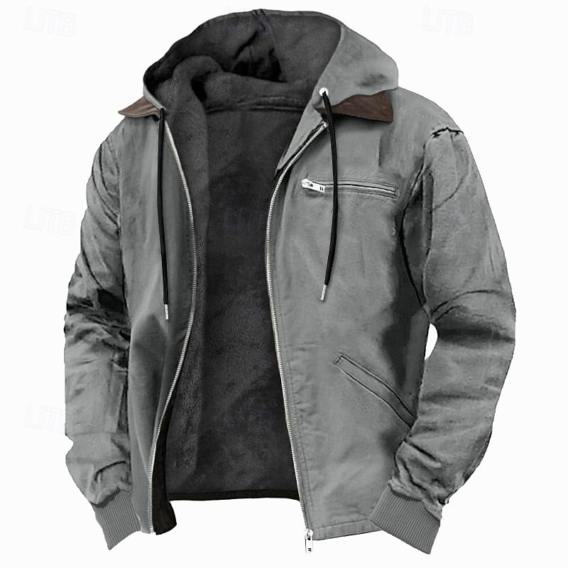 Men's Fleece Lined Hooded Jacket | Plush Fleece Jacket - Gray