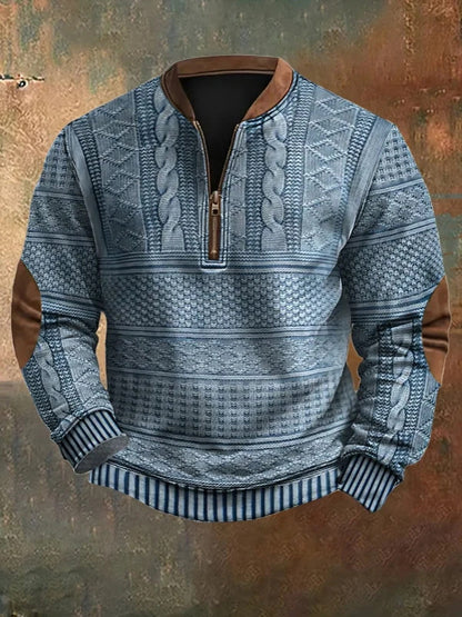 Men's Half-Zip Knit Sweater | Mock Neck Pullover - Blue
