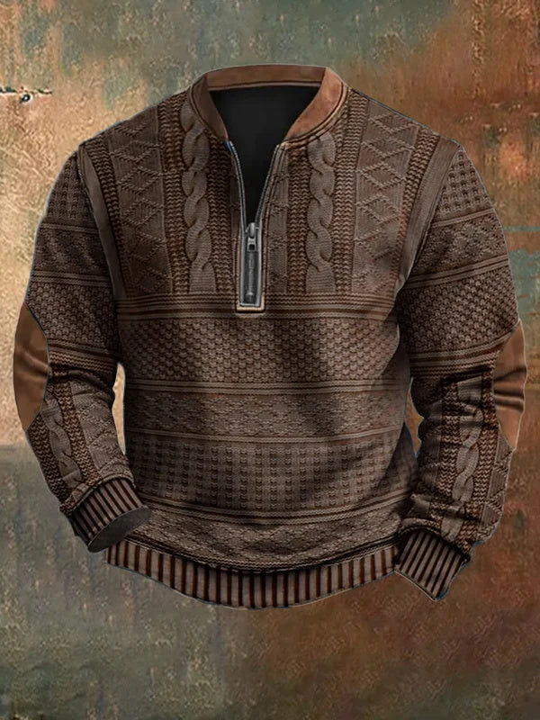 Men's Half-Zip Knit Sweater | Mock Neck Pullover - Brown