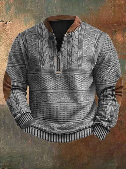 Men's Half-Zip Knit Sweater | Mock Neck Pullover - Gray
