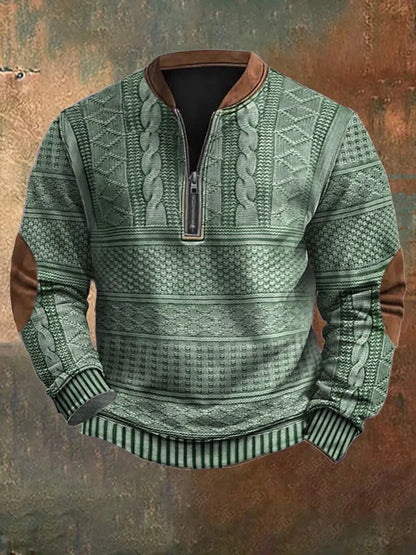 Men's Half-Zip Knit Sweater | Mock Neck Pullover - Green