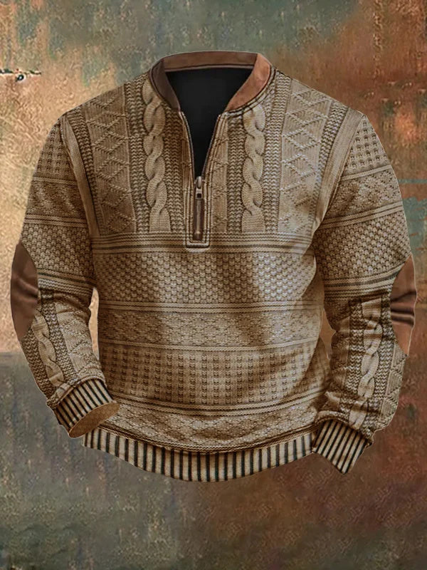 Men's Half-Zip Knit Sweater | Mock Neck Pullover - Khaki