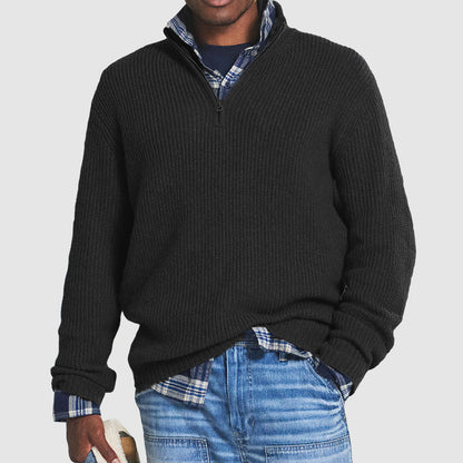Men's Half-Zip Sweater | Casual Pullover Knit - Black