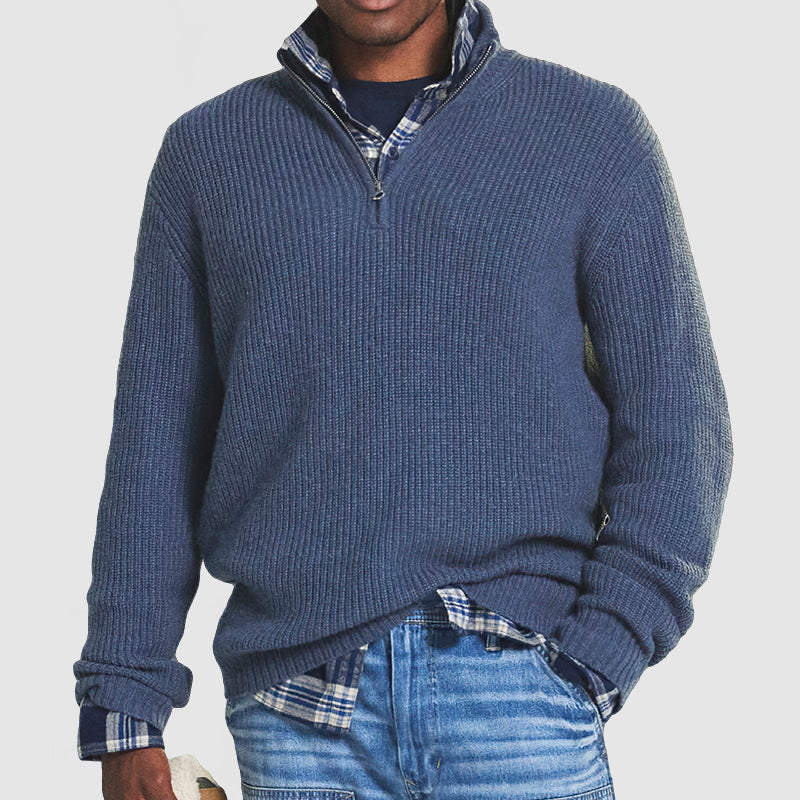 Men's Half-Zip Sweater | Casual Pullover Knit - Blue
