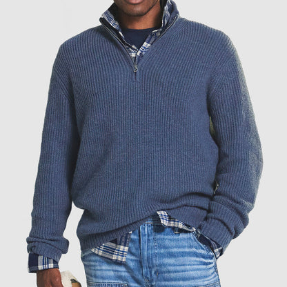 Men's Half-Zip Sweater | Casual Pullover Knit - Blue