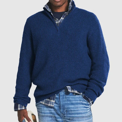 Men's Half-Zip Sweater | Casual Pullover Knit - Dark Blue