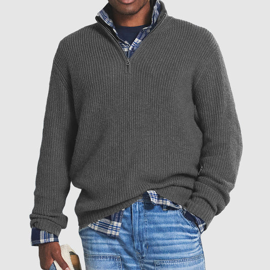 Men's Half-Zip Sweater | Casual Pullover Knit - Gray