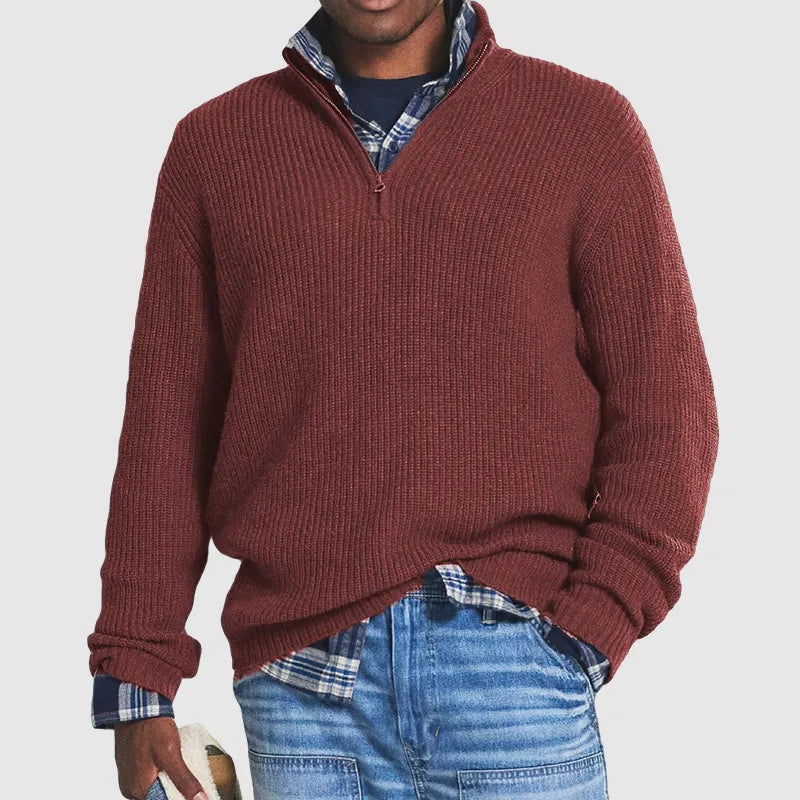 Men's Half-Zip Sweater | Casual Pullover Knit - Red