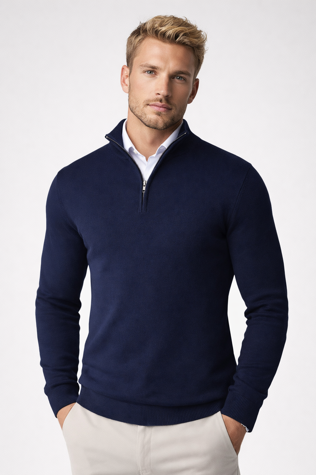 Men's Half-Zip Sweater | Crewneck Knit Pullover - Blue