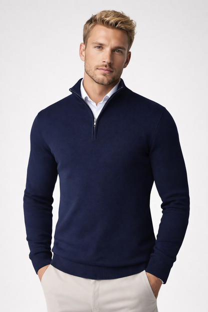 Men's Half-Zip Sweater | Crewneck Knit Pullover - Blue