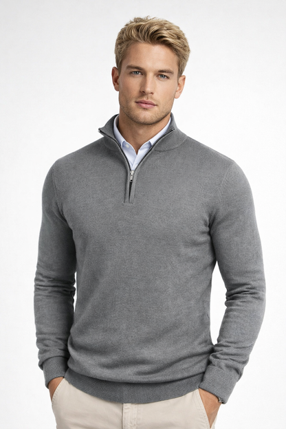 Men's Half-Zip Sweater | Crewneck Knit Pullover - Grey