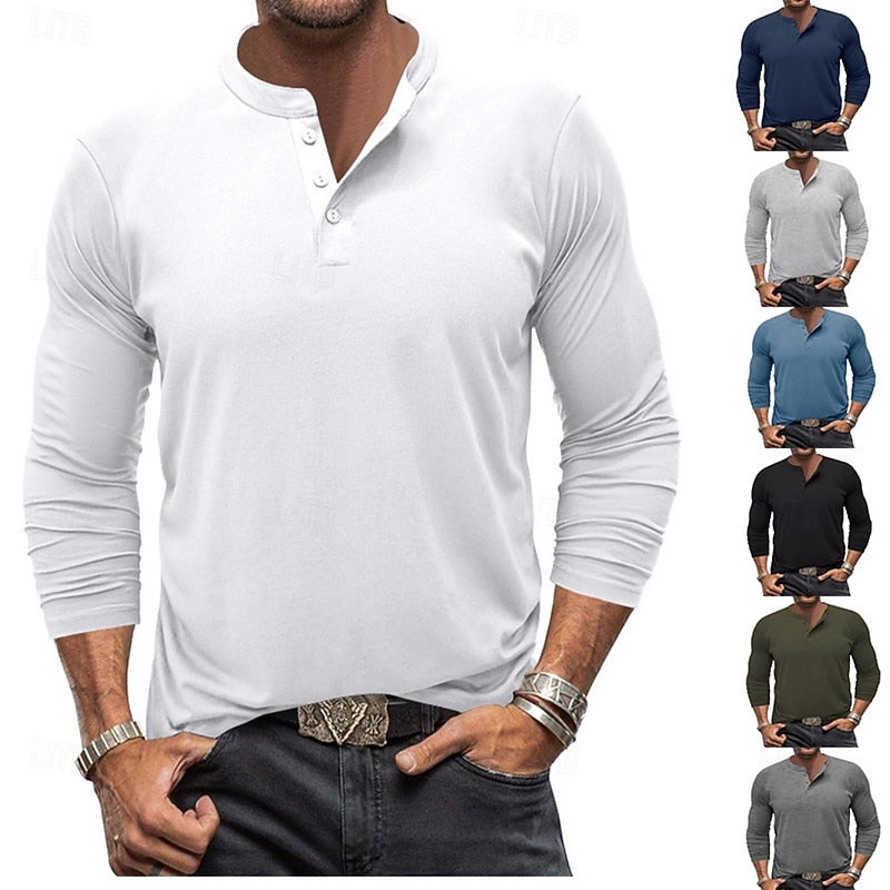 Men's Henley Shirt | Casual Long Sleeve Button-Up