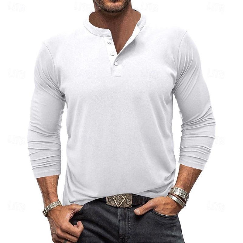 Men's Henley Shirt | Casual Long Sleeve Button-Up - White