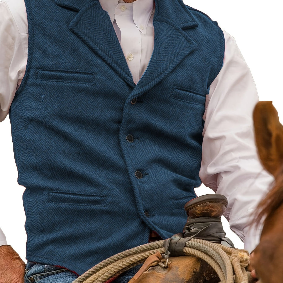Men's Herringbone Vest with Pockets | Formal Wedding - Blue