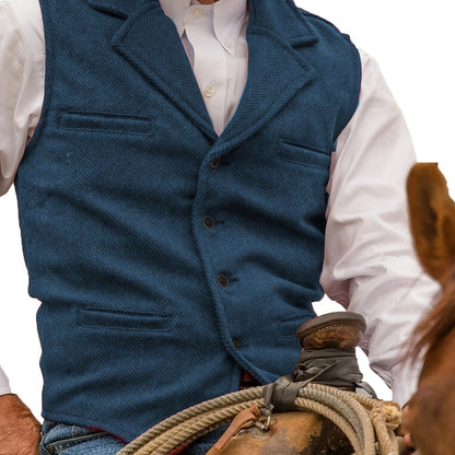 Men's Herringbone Vest with Pockets | Formal Wedding - Blue