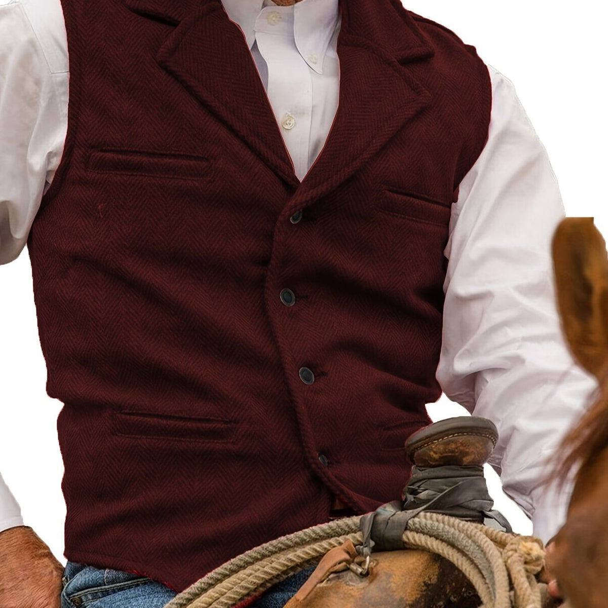 Men's Herringbone Vest with Pockets | Formal Wedding - Burgundy