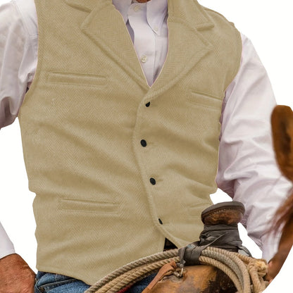Men's Herringbone Vest with Pockets | Formal Wedding - Champagne