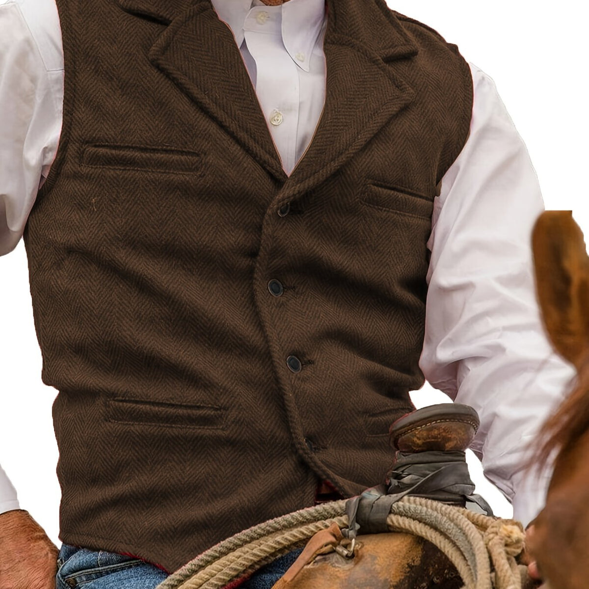 Men's Herringbone Vest with Pockets | Formal Wedding - Coffee Brown